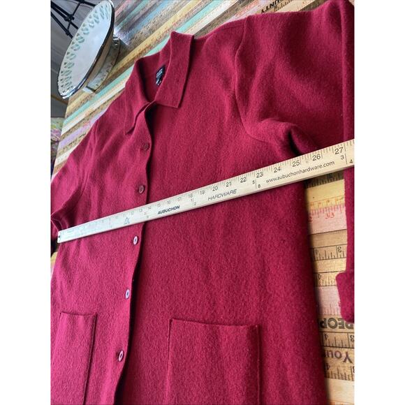 EILEEN FISHER 1X Woman 100% Wool Red Cardigan Sweater Coat Shaket Boiled Felted - Picture 16 of 16